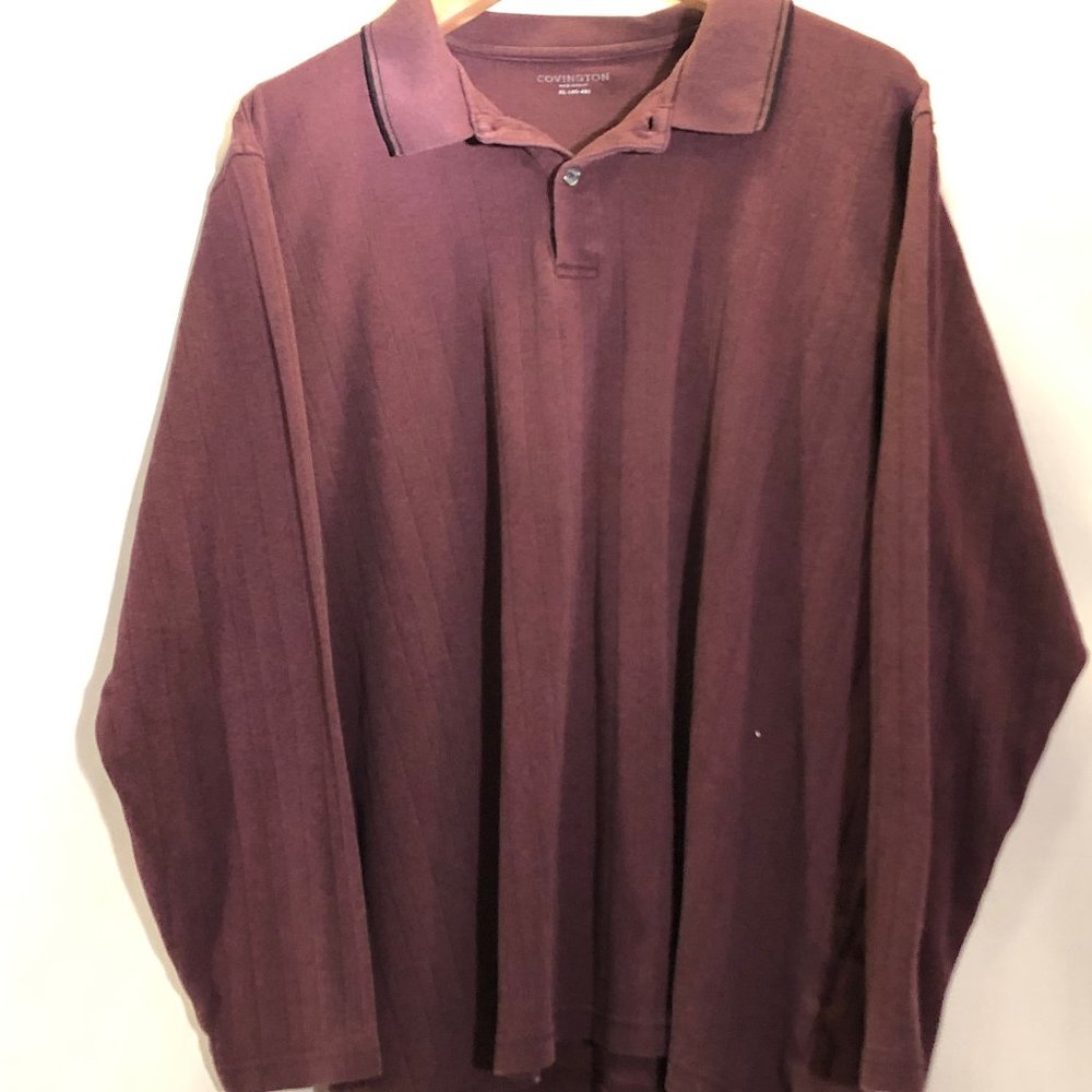 Covington Long Sleeve Burgundy Knit Polo, Sz. XL